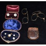 TWO VICTORIAN YELLOW METAL RIMMED SPECTACLES Both unmarked; together with a pair of silver horse