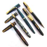 ASSORTED PENS comprising a Conway Stewart 28, rose lined marble; Conway Stewart 85, silver-blue