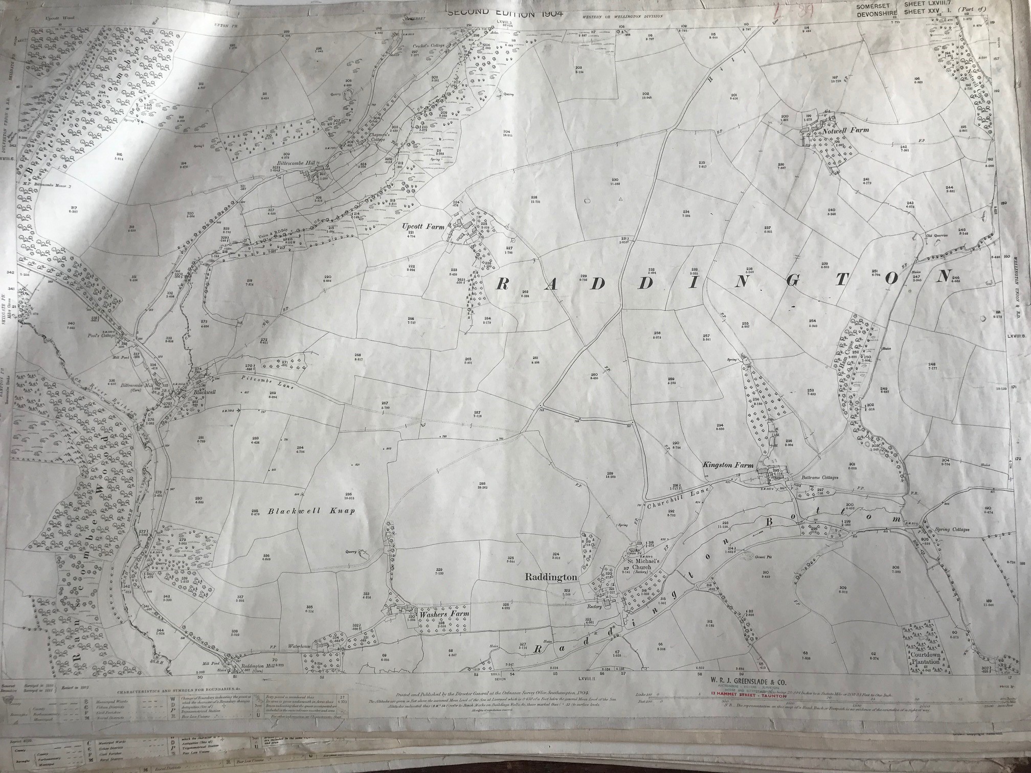 COLLECTION OF THIRTY 1:2500 ORDNANCE SURVEY MAPS covering Raddington; East Combe and Combe Florey;