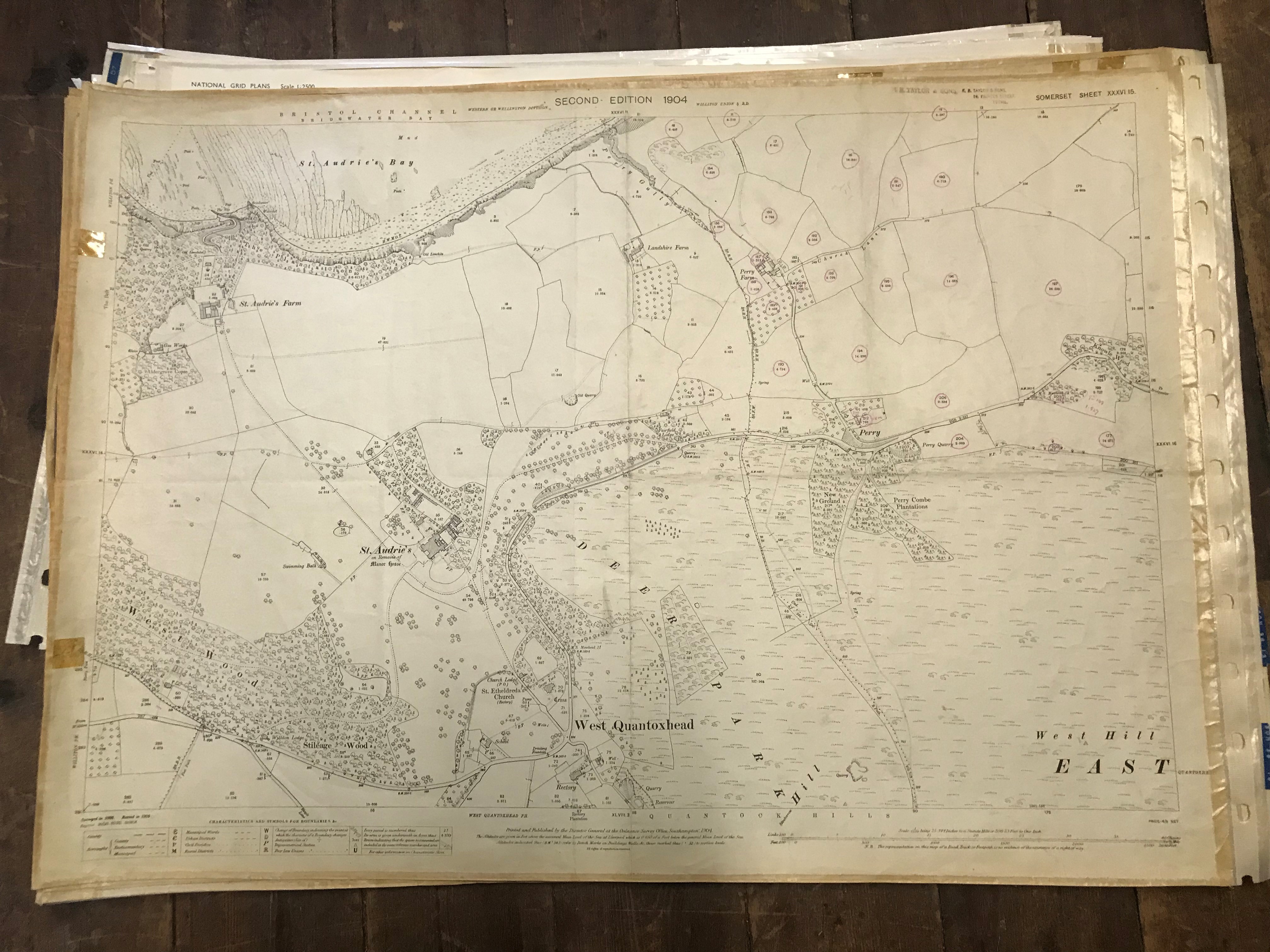 COLLECTION OF THIRTY 1:2500 ORDNANCE SURVEY MAPS covering West Quantoxhead; Watchet; Middlemarsh;