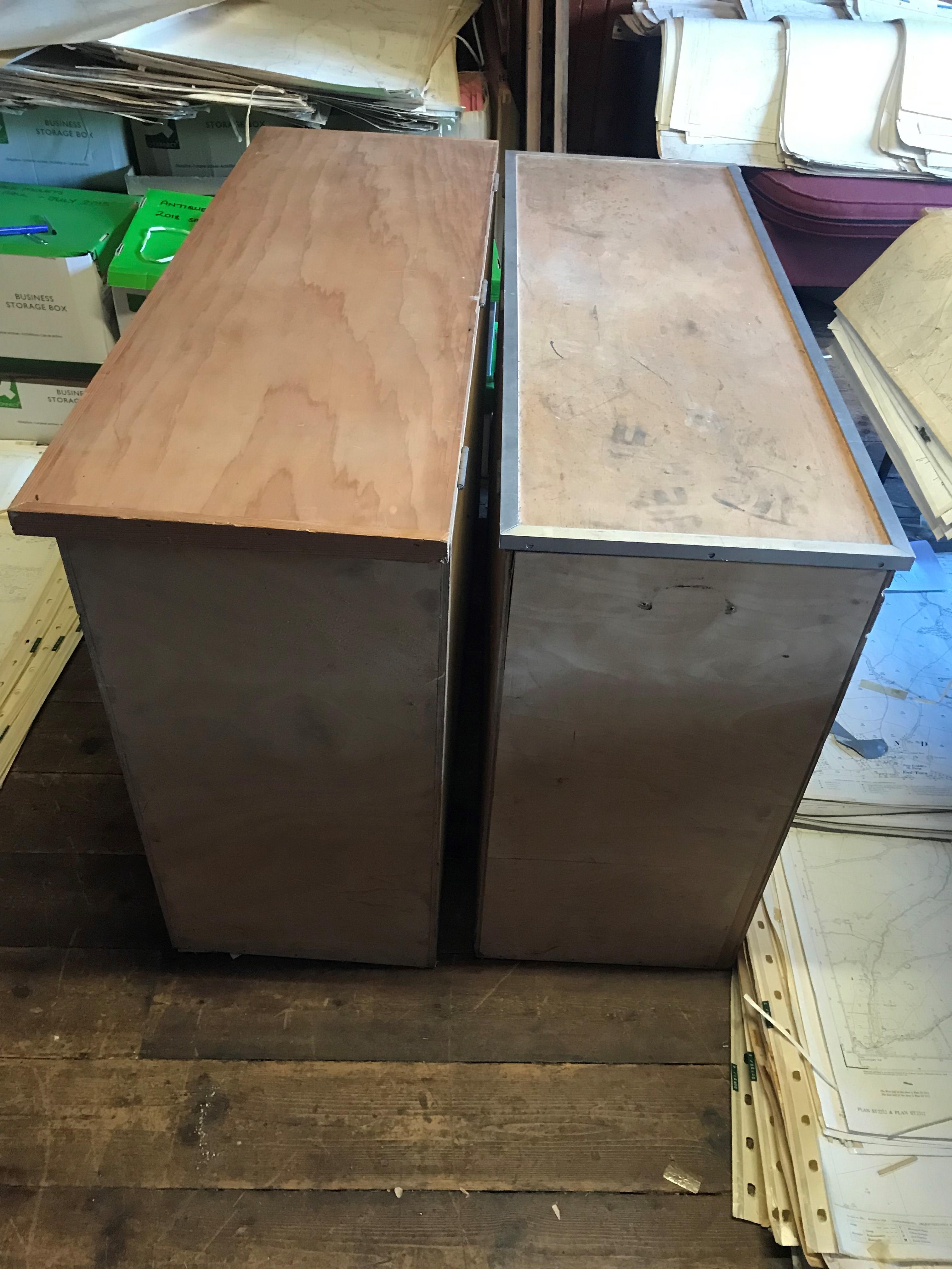 TWO UPRIGHT PLAN CHESTS each with adjustable dividers inside