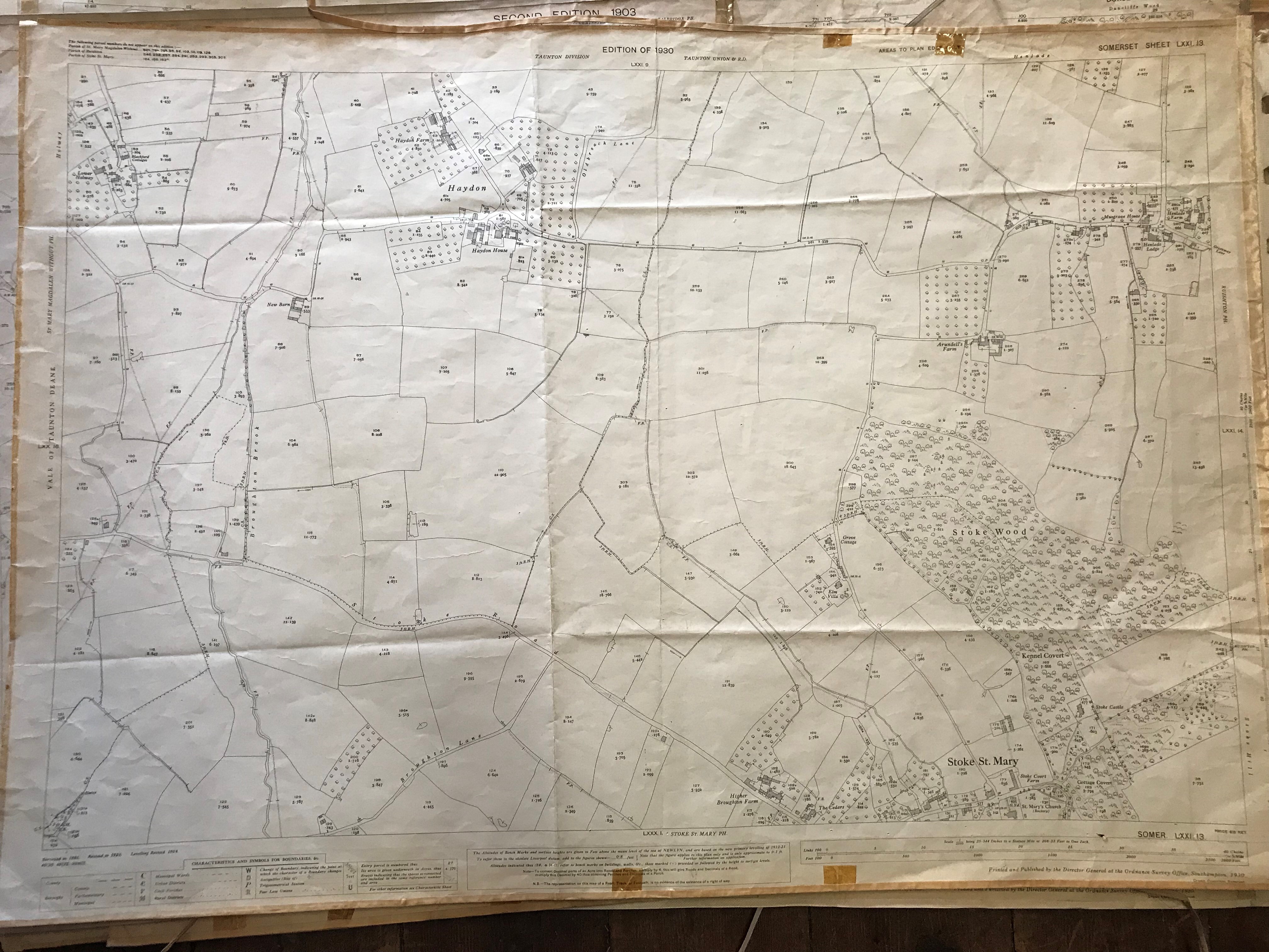 COLLECTION OF THIRTY 1:2500 ORDNANCE SURVEY MAPS covering Marnhull; Stoke St Mary & Haydon;