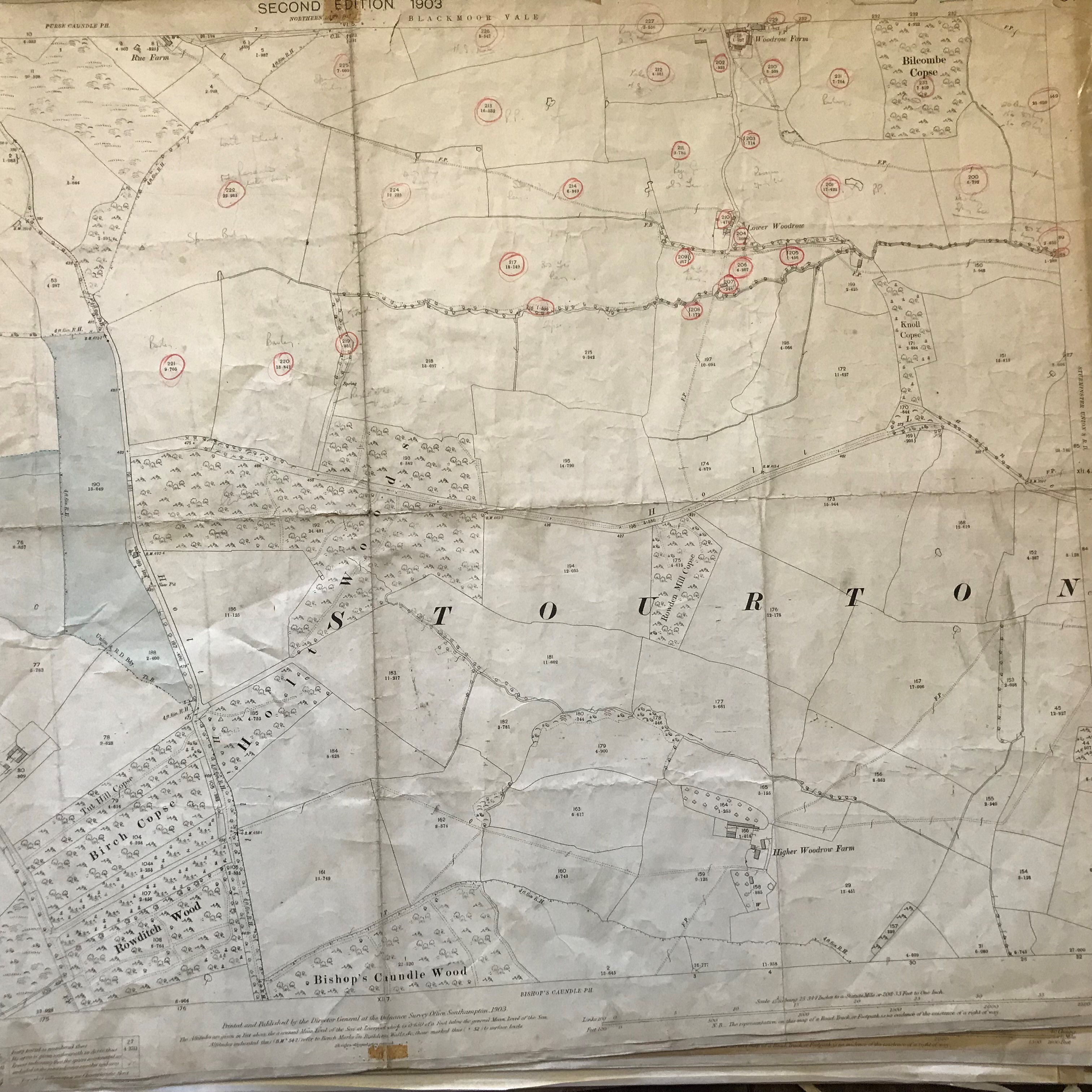 COLLECTION OF THIRTY 1:2500 ORDNANCE SURVEY MAPS covering Stourton; Goathurst; Long burton; North