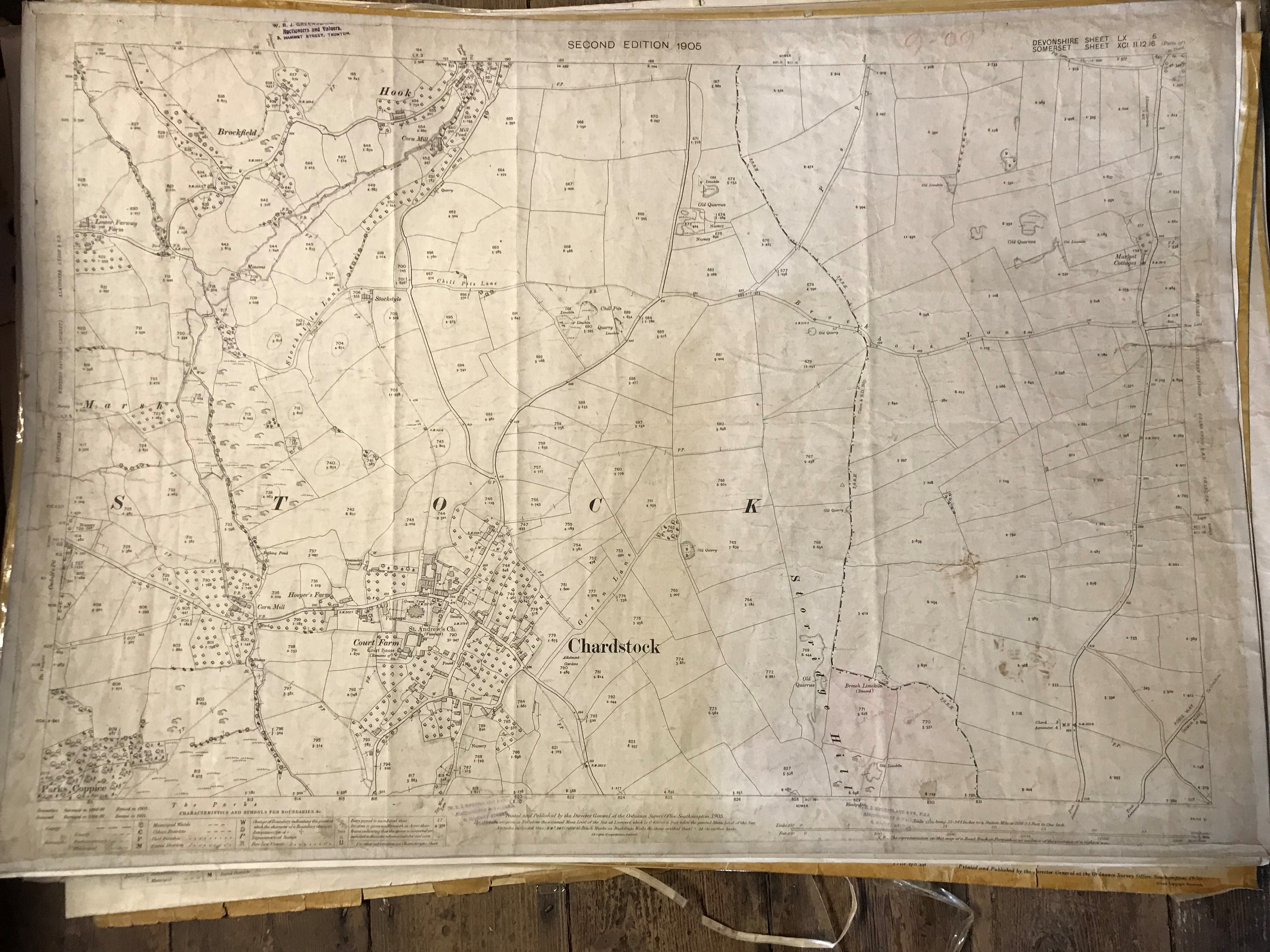 COLLECTION OF THIRTY 1:2500 ORDNANCE SURVEY MAPS covering Chardstock, Hook & Brockfield; West