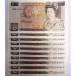 GREAT BRITAIN - ELIZABETH II (1952-), BANKNOTES a consecutive run of ten Gill ten pound notes (