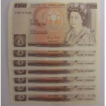 GREAT BRITAIN - ELIZABETH II (1952-), BANKNOTES a consecutive run of seven Gill ten pound notes (