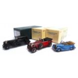 [WHITE METAL]. THREE 1/43 SCALE MODEL CARS comprising a Lansdowne Models No.LDM75, 1930 Bentley 8-