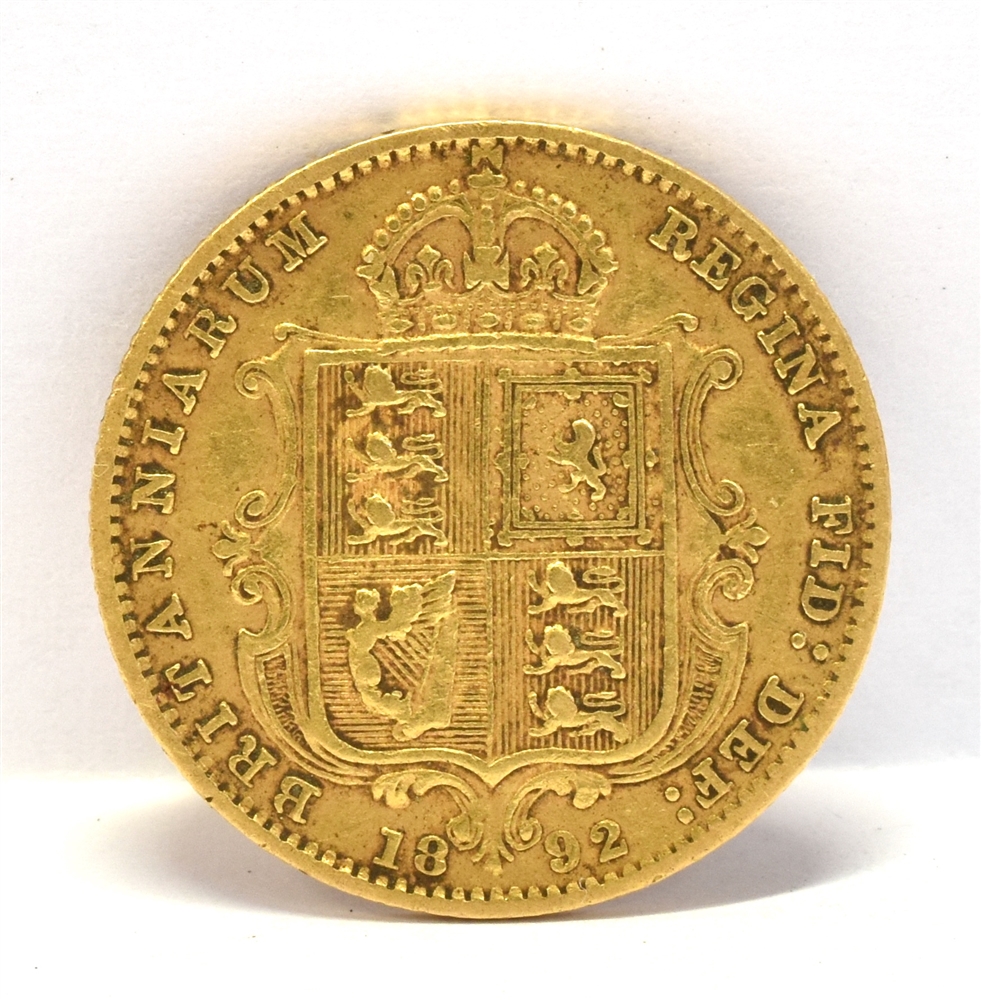 GREAT BRITAIN - VICTORIA (1837-1901), HALF-SOVEREIGN, 1892 Jubilee bust, shield reverse. - Image 2 of 2