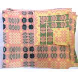 A WELSH WOOL TAPESTRY BLANKET the traditional reversible portcullis design in pink, yellow, green