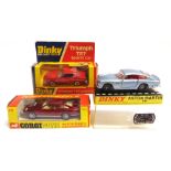 THREE DIECAST MODEL CARS comprising a Dinky No.153, Aston Martin DB6, silver, mint, in a hard