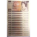 GREAT BRITAIN - ELIZABETH II (1952-), BANKNOTES a consecutive run of fourteen Gill ten pound