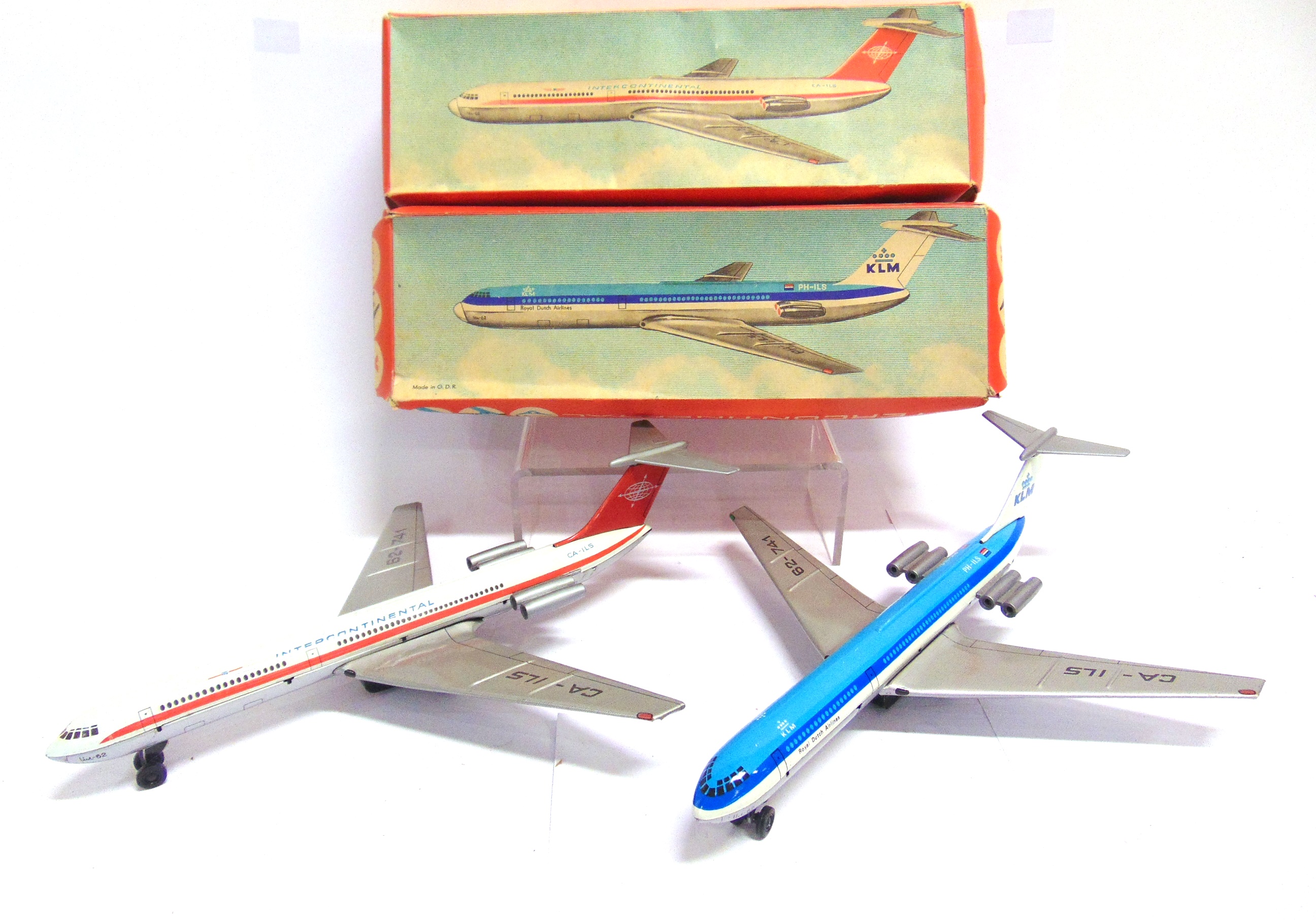 TWO EAST GERMAN TINPLATE MODEL AIR LINERS one 'KLM' and one 'Intercontinental', each with a