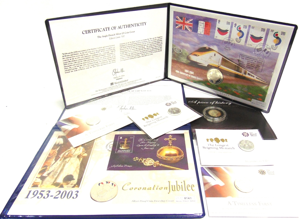 GREAT BRITAIN - A SILVER COLLECTION comprising a five pounds, 'Entente Cordiale', 2004, incorporated