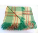 A WELSH (CARMARTHEN) WOOL BLANKET the traditional chevron design in green, coral, cream and