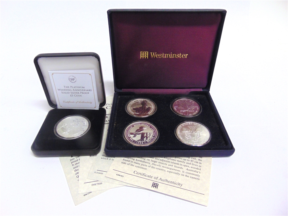 A MISCELLANEOUS SILVER COLLECTION comprising a Great Britain Britannia two pounds, 1998; Canada