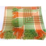 A WELSH (CARMARTHEN) WOOL BLANKET the traditional chevron design in green, cream and orange, 226cm x