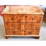 A QUEEN ANNE STYLE CHEST OF THREE LONG DRAWERS, with venerred oyster and inlaid decoration, each