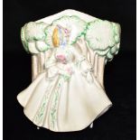 A CLARICE CLIFF 'LADY ANNE' WALL POCKET model 868, c.1938, modelled as a lady in crinoline dress
