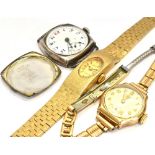 A LADIES YELLOW METAL WRISTWATCH marked JW Benson London to the dial and a marked rolled gold