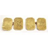 A PAIR OF 9CT GOLD CUFFLINKS Of curved corner rectangular design, monogrammed initial to single