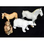 FOUR BESWICK FIGURES: two horses, a Polar bear and a seated monkey smoking a pipe model 1049