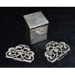 A MINIATURE SILVER BOX Containing playing cards, standing 4.7cm tall and 3.3cm wide, the initial E