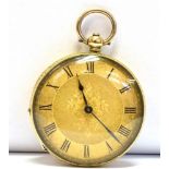 A GOLD PLATED OPEN FACE POCKET WATCH with gilt floral decoration to the dial centre, Roman