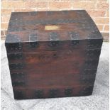 19TH CENTURY STAINED OAK AND METAL BOUND SILVER CHEST bearing a brass plaque which reads Henry