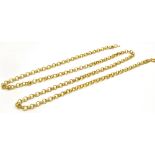 A 9CT GOLD BELCHER CHAIN approx. 60 cm long, weight to include plated metal clasp approx. 10.8