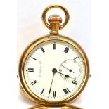 THOS RUSSELL & SON, LIVERPOOL A GOLD PLATED DOUBLE HUNTER POCKET WATCH marked Thos Russell & son