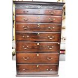 MAHOGANY CHEST OF SEVEN GRADUATING DRAWERS, the cornice having moulded decoration with each drawer