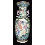 A LARGE CHINESE FAMILLE VERTE VASE of baluster form with twin stylised dragon handles, the