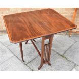 MAHOGANY AND INLAID SUTHERLAND TABLE on raised outswept feet, H 70cm x W 76cm x D 92cm