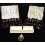 A PARSONS LEE SILVER DESSERT SPOON hallmarked for London, date letter C together with two cases each