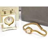 A LADIES VINTAGE MAJEX 17 WRISTWATCH jewels in cabloc, hallmarked gold strap bracelet, with mother