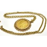 A QUEEN VICTORIA FULL GOLD SOVEREIGN 1879 In a 9ct gold clasp sprung mount and fitted belcher chain,