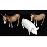 A BESWICK BOAR 'CH WALLBOY 53' together with two Beswick donkeys Condition Report : all three good