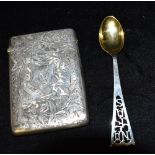 LATE VICTORAIN SILVER CARD CASE Decorated with foliate scroll and monogrammed cartouche,