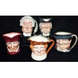 FIVE ROYAL DOULTON CHARACTER JUGS: D6498 'The Lawyer', 'Parson Brown', 'The Cardinal', 'Tony