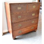 MAHOGANY CAMPAIGN CHEST OF TWO SHORT OVER THREE LONG DRAWERS, in two sections with each drawer