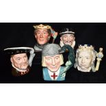 FIVE ROYAL DOULTON CHARACTER JUGS: D6788 'Queen Victoria', D6206 'Beefeater', D6618 'St George',