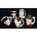 FIVE ROYAL DOULTON CHARACTER JUGS: D6335 'Long John Silver', D6527 'Robin Hood', D6532 'Robinson