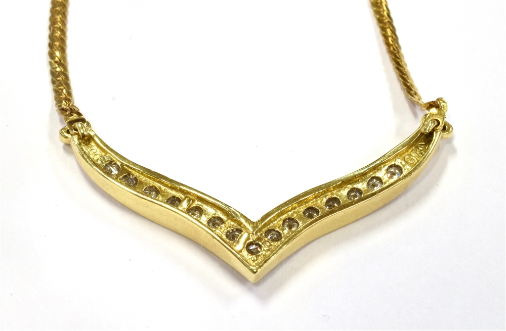 A 14KT DIAMOND SET NECKLACE Marked, ITALY 14KT, the central V set with 15 small single cut - Image 3 of 3