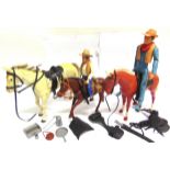 ASSORTED TOY ACTION FIGURE HORSES comprising Sindy's grey; Patches's chestnut; three by Gabriel