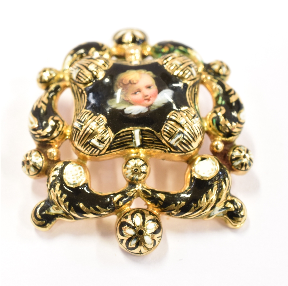 A MINIATURE PORTRAIT ENAMELLED PEDANT the pedant of openwork yellow metal with an enamelled centre - Image 4 of 4