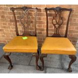 PAIR OF MAHOGANY DINING CHAIRS with floral upholstered seats H 93cm, together with another pair of