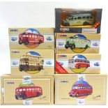 SEVEN CORGI CLASSICS DIECAST MODEL BUSES & COACHES each mint or near mint and boxed (Derby bus