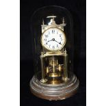 A GUSTAV BECKER BRASS TORSION CLOCK UNDER GLASS DOME the dial with Arabic numerals, the movement