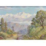 20TH CENTURY SCHOOL Pair of landscapes with distant snowy mountains Oils on canvas Indistinctly