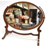 A MAHOGANY FRAMED OVAL DRESSING TABLE SWING MIRROR H 59cm x W 60cm x D 29cm